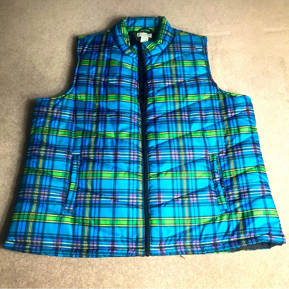 Caribbean Joe Island Supply Co. Women’s 2X Multicolor Plaid Puffer Vest